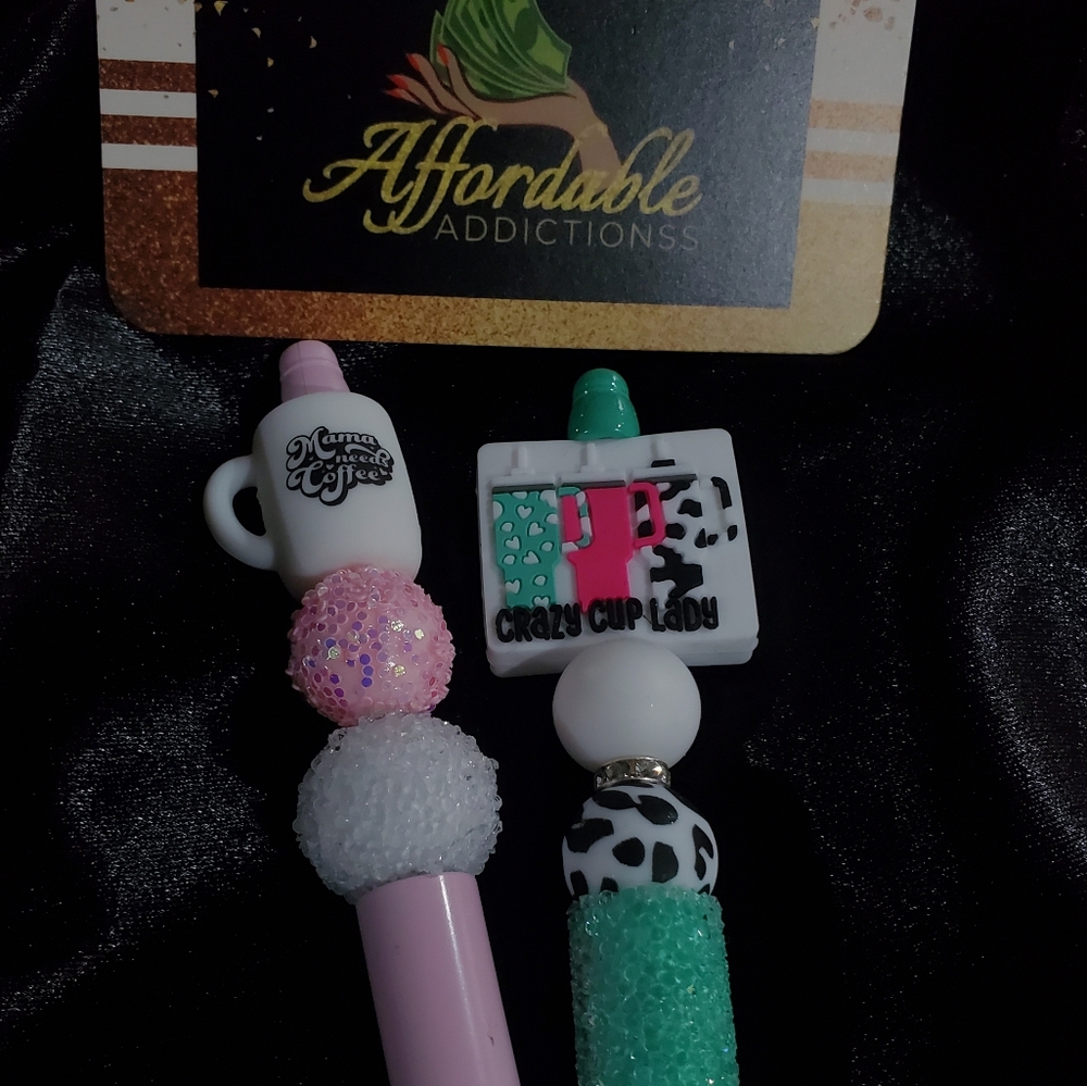 Pink and Mint Beaded Pens